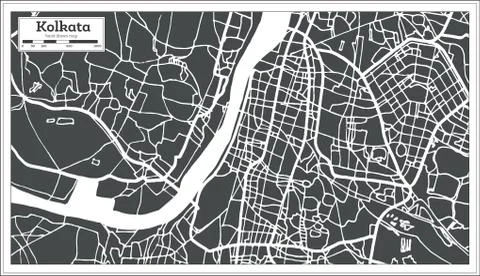 Kolkata India City Map in Retro Style. Outline Map. Stock Illustration