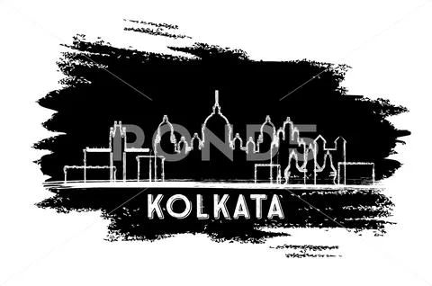Kolkata India City Skyline Silhouette. Hand Drawn Sketch. Stock Illustration