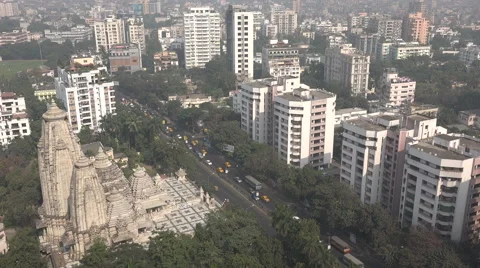 Kolkata skyline, temple complex, office and apartment towers, urban India Stock Footage 48785539