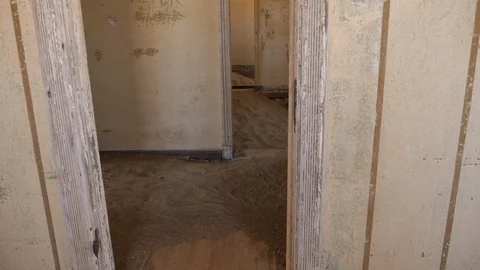 Kolmanskop abandoned house interior, Namibia, Africa in 4K Stock Footage 91310653