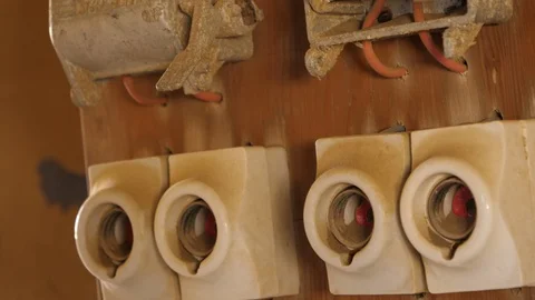 Kolmanskop abandoned house socket detail,  Namibia, Africa in 4K, blue sky Stock Footage 91311684