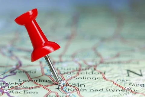 Koln pin on map of Germany Stock Photos