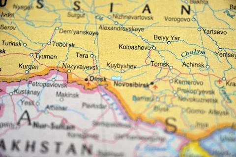 Kolpashevo on World Map  Soft Blur Travel Photography Highlighting City Loc.. Stock Photos