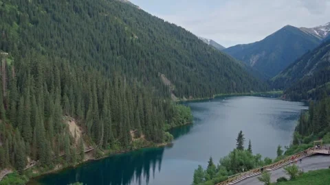 Kolsay Lake's view, high angle, establishing shot Stock Footage 311725807