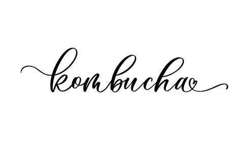 Kombucha hand drawn vector lettering. Kombucha healthy fermented probiotic te Stock Illustration