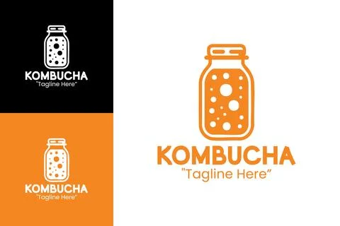 Kombucha Logo Creative Organic Tea Beverage Emblem Illustrazione stock
