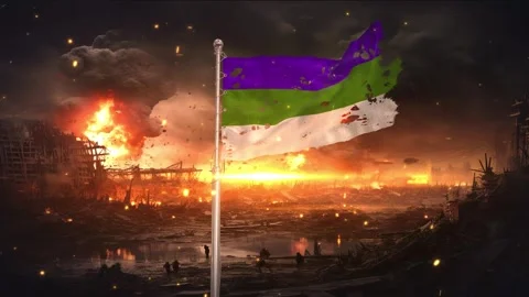 Komi flag waving in war is torn Video stock 346008937