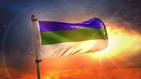 Komi Republic Flag Backlit At Beautiful Sunrise Loop Slow Motion 4K Stock Footage 76538676