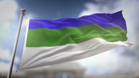 Komi Republic Flag Waving Slow Motion 3D Rendering Blue Sky Background - Se.. Stock Footage 75348151