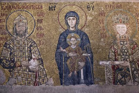 Komnenos Mosaic Aya Sofya Mosque Hagia Sophia Istanbul Turkey Asia Stock Photos