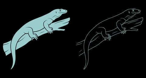 Komodo dragon on branch icon in solid and outline style with monitor lizard Stock-Illustration