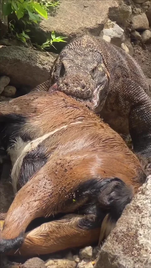 Komodo dragon preys on goats Stock Footage 330195436