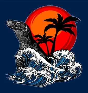 A komodo with the moon background Illustrazione stock