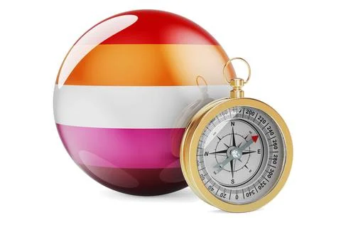 Kompass mit lesbischer Flagge, 3D-Rendering Compass with lesbian flag, 3D ... Stock Photos