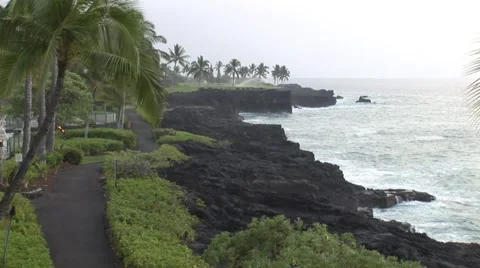Kona Coast Line and Ocean Swell During Storm Stock Footage 5240053