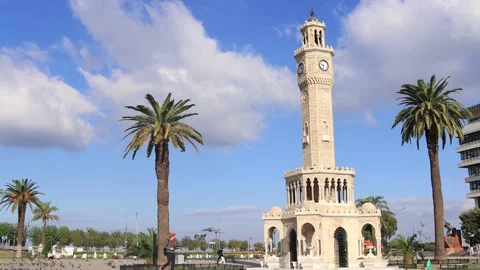 Konak Square view with old clock tower in izmir . It was built in 1901 and Stock Footage 167584223