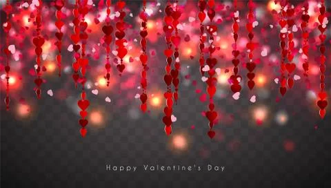 Konfitti of hearts falling down on a transparent background. Valentine's Day. Stock Illustration