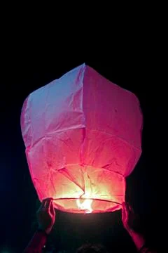Kongming lantern (sky lantern) in human hand Stock Photos