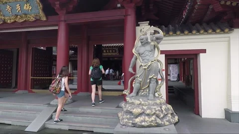Kongo Rishiki or Nio Statue, Buddha Tooth Relic Temple, Chinatown, Singapore Stock Footage 328471600