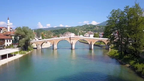 Konjic river fly over Stock Footage 102848036