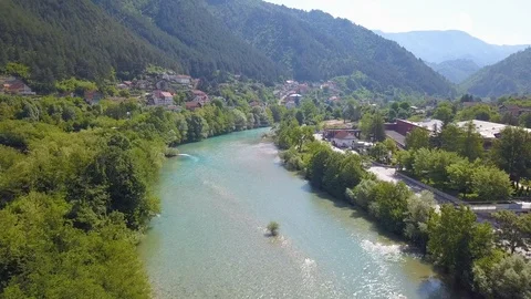 Konjic river flying over02 Stock Footage 102868739