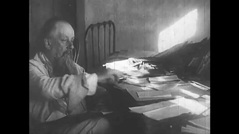 Konstantin Eduardovich Tsiolkovsky develops rocketry in Russia and Robert Video stock 137522247
