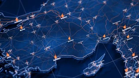 Konya map big data visualization. Futuristic map infographic of city in Turkey Stock Illustration