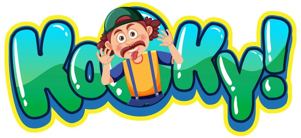Kooky text word banner comic style with cartoon character expression Stock Illustration