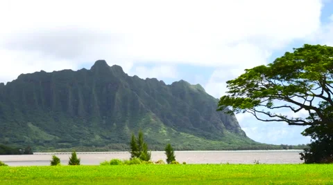 Koolau mountains viewed across Kaneohe Bay on Windward Oahu Hawaii Stock Footage 66579264