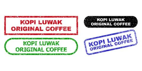 KOPI LUWAK ORIGINAL COFFEE Rectangle Stamps Using Corroded Texture Stock Illustration