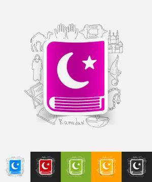 Koran paper sticker with hand drawn elements Stock Illustration