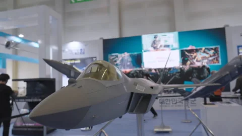 Korea 5th Generation Fighter Model at Busan Exhibition Show Stock Footage 234595436