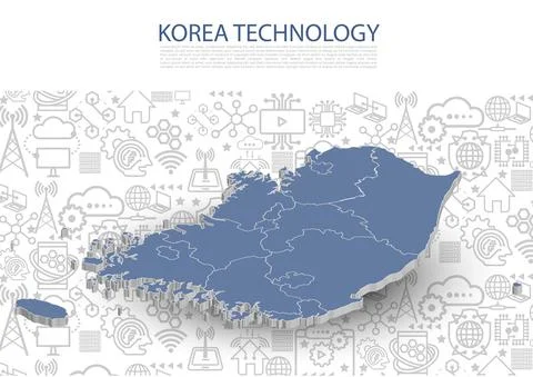 Korea activities global technology linear icon concept. Stock Illustration