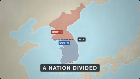 Korea Divided At 38Th Parallel 1945 historical relief map animation Stock Footage 340331643