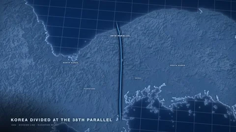 Korea divided 38th parallel 1945 blueprint grid map animation loop 02 스톡 동영상 345495379