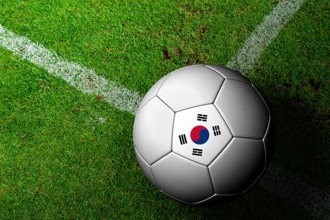 Korea flag pattern of a soccer ball in green grass Illustrazione stock