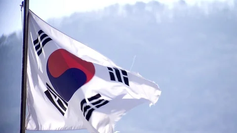 Korea flag waves Stock Footage 126968312