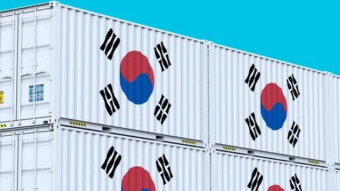 Korea logo Ship container with element logo and flag Stock Photos