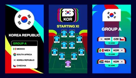 Korea Republic Team Visualizing Group A, Starting XI, and Match Schedule fo.. Stock Illustration