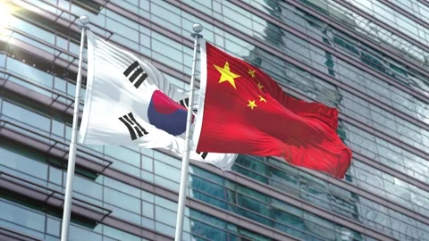 Korea South Flag VS Flag of China Stock Footage 343578557