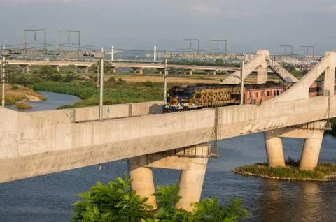 Korea train over a river Stock Photos