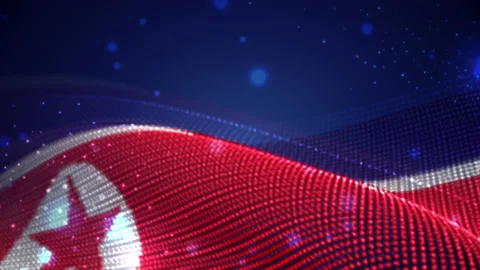 Korea waving  flag on blue background with bright flares, motion loop Stock Footage 149474489