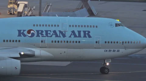 Korean Air Boeing 747 400 on runway Stock Footage 37047362