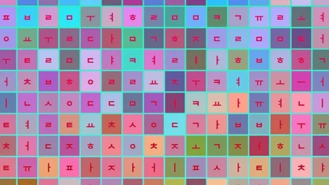Korean Alphabets Characters Language Grid Pattern Background Stock Footage 304778849