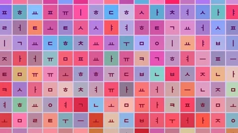 Korean Alphabets Characters Language Grid Pattern Background Stock Footage 304778857