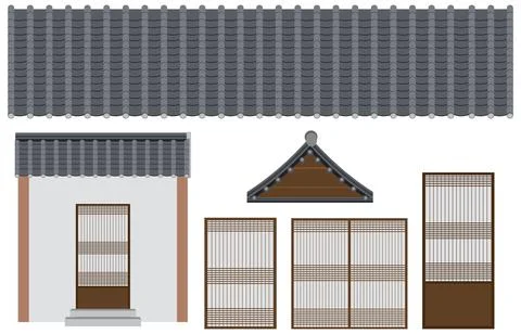 Korean ancient building elements set Ilustración de archivo