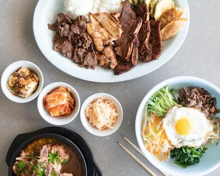 Korean bbq and restaurant dining Stock Photos