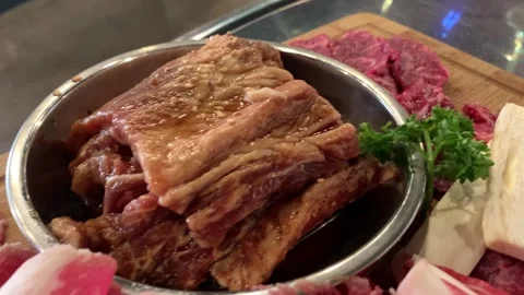 Korean BBQ Grill Table Top Video stock 164611757