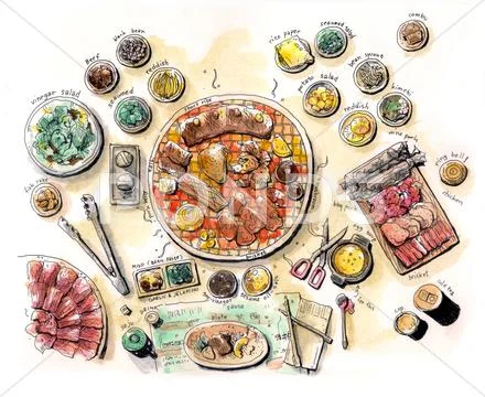 Korean bbq illustration color Stock Illustration
