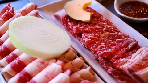 KOREAN BBQ RAW MEET Stock Footage